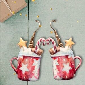 Hot Cocoa Christmas Earrings with Candy Canes & Stars 🎄✨